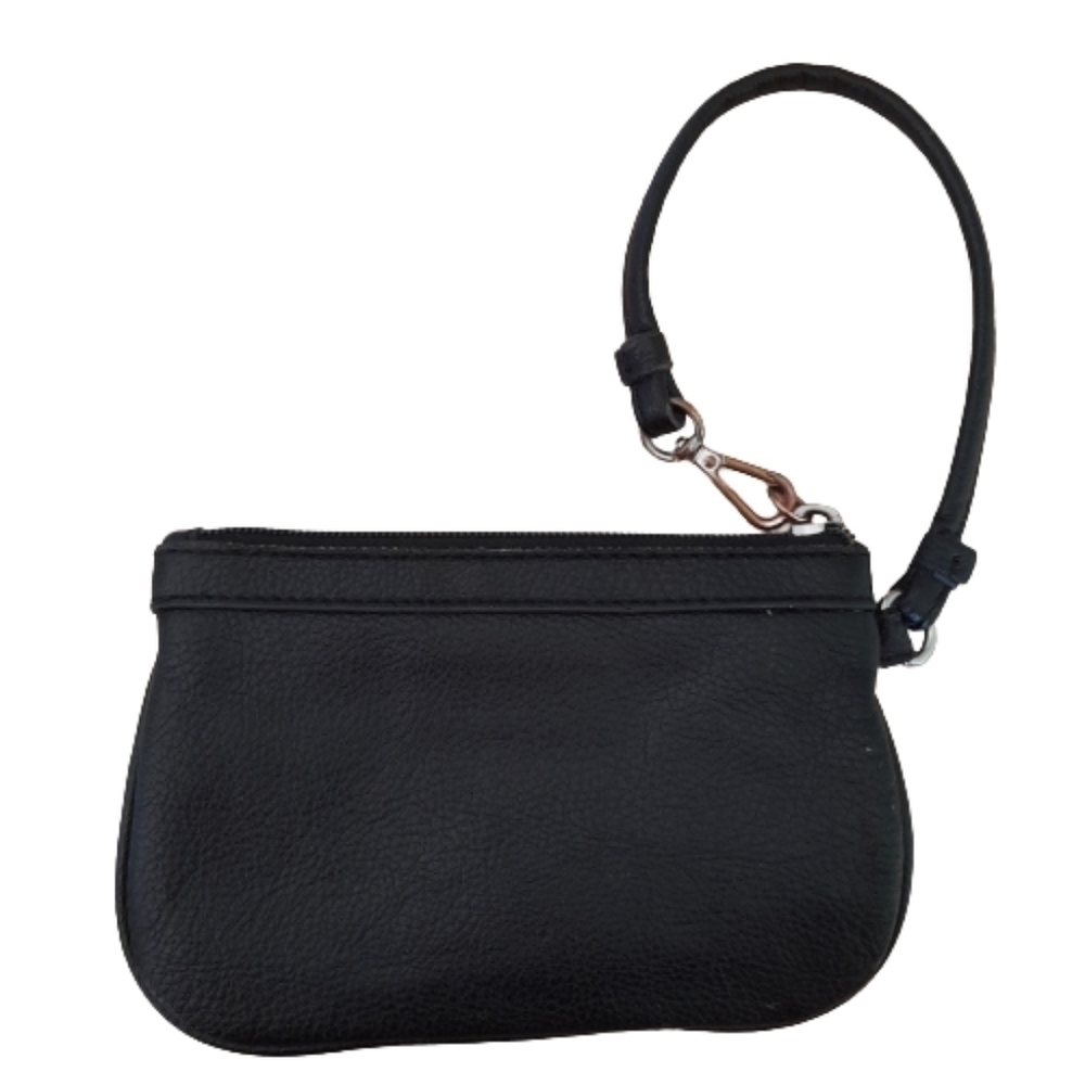 Calvin Klein Wristlet Zip Top Distressed Gold Hardware Black Bag Purse - Picture 2 of 8